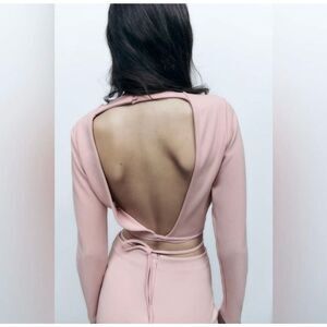 Zara EUC Open Back Top With Ties Pink Cropped Size XS